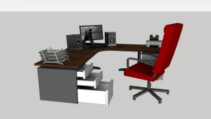 转角L形办公桌椅组合SU模型