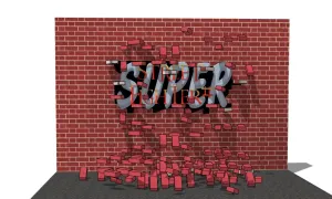 街头艺术墙砖头掉落特效SU模型 - SU模型免费下载_sketchup模型