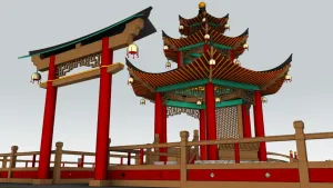 鱼趣日式宝塔牌坊组合SU模型 - SU模型免费下载_sketchup模型