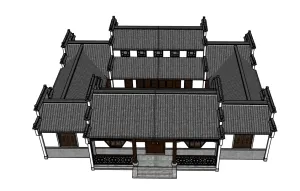 徽派建筑四合院SU模型 SU模型下载