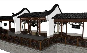 苏式水榭连廊SU模型 SU模型下载