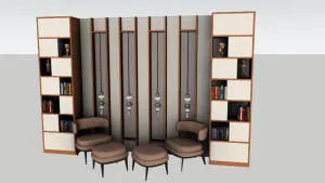 错落式轻奢休闲书柜墙SU模型 - SU模型免费下载_sketchup模型