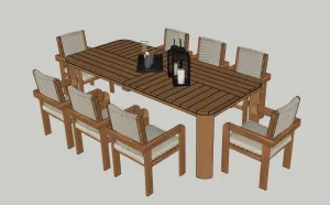 中古风榆木餐桌椅SU模型