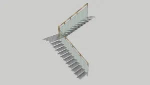 轻奢双跑玻璃楼梯SU模型 SU模型下载