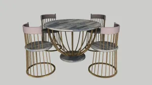 轻奢大理石圆餐桌椅SU模型 SU模型下载