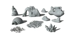 南极场景岩石冰屋企鹅SU模型