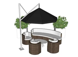 户外沙发遮阳伞座椅SU模型