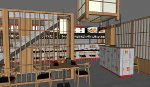 两层日式餐饮店拉面馆SU模型