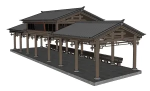 中式连廊古建长廊美人靠SU模型 SU模型下载