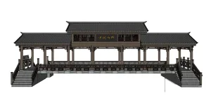 清风廊桥中式廊桥SU模型 SU模型下载