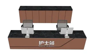 中式护士站服务台电脑SU模型 SU模型下载