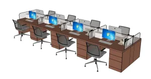 多人办公桌工位SU模型