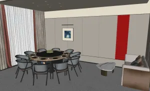 餐厅包间包厢大圆桌SU模型 SU模型下载