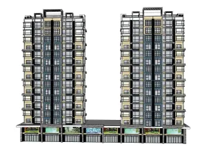 高层住宅楼居住区带商铺SU模型 SU模型下载