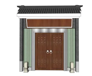 中式铆钉纪念馆入户大门SU模型 SU模型下载