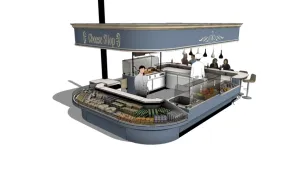 复古弧形芝士售卖亭SU模型 SU模型下载