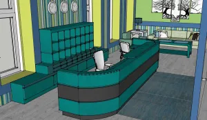孔雀绿弧形酒店前台SU模型 SU模型下载