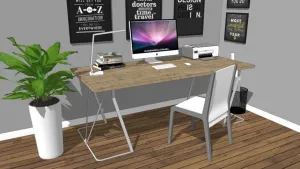 现代简约办公书桌SU模型 SU模型下载