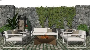 户外烤火区石墙爬山虎SU模型 SU模型下载