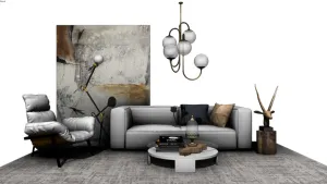 工业风客厅软装SU模型 SU模型下载