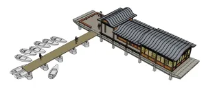 中式船舫码头SU模型 SU模型下载