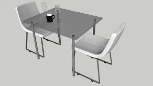 现代极简双人餐桌SU模型 SU模型下载