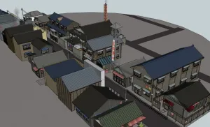 日式旧木屋街巷SU模型 SU模型下载