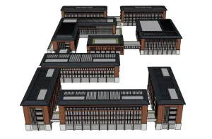新中式校园教学楼SU模型 SU模型下载