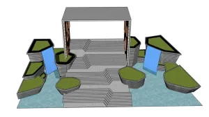 阶梯水景校园广场SU模型 SU模型下载