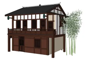 中式乡村木构民居SU模型 SU模型下载