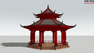 中式双层八角木亭SU模型 SU模型免费下载 - 草图大师中式双层八角木亭SU模型模型