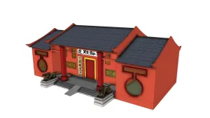 中式红墙古建山门su模型 SU模型免费下载 - 草图大师中式红墙古建山门su模型模型