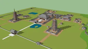 双塔日式寺院群模型 SU模型免费下载 - 草图大师双塔日式寺院群模型模型