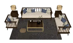 新中式实木沙发组SU模型 SU模型下载