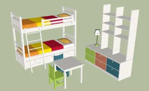 儿童房高低床家具su模型 SU模型下载