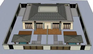 汉唐风合院别墅SU模型 SU模型下载