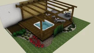 廊架木平台泡池温泉SU模型 SU模型免费下载 - 草图大师廊架木平台泡池温泉SU模型模型