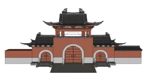 三开道观寺庙山门SU模型 SU模型下载