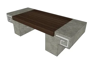 中式混凝土木面长椅SU模型 SU模型下载