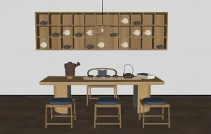 新中式茶桌茶具SU模型 SU模型下载